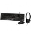 KIT TECLADO / MOUSE / DIADEMA CON MICROFONO INTEGRADO ALAMBRICOS CONECTOR USB / 3.5MM PERFECT CHOICE - NEGRO