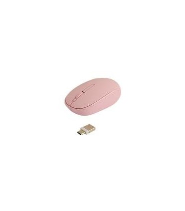 MOUSE INALAMBRICO OPTICO ERGONOMICO 1000 DPI RECEPTOR DUAL (USB Y TIPO C) SILENCIOSO PERFECT CHOICE WHISPER - ROSA