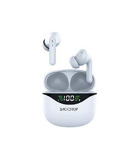 AUDIFONOS INALAMBRICOS TWS BACKDROP /CONTROL TACTIL / CAJA DE CARGA CON PANTALLA /MANOS LIBRES/10M/ COLOR BLANCO