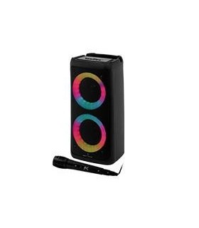 BOCINA INALAMBRICA BLUETOOTH PORTATIL CON MICROFONO RECARGABLE LUZ RGB DOBLE BOCINA 4 PULGADAS PERFECT CHOICE FESTA ULTIMATE - N