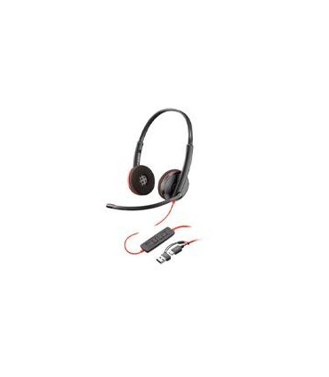 DIADEMA HP POLY 8X228A6 BLACKWIRE C3220 | ALAMBRICA BINAURAL | USB-A USB-C | REDUCCION DE RUIDO CON MICROFONO | CONTROL EN EL CA
